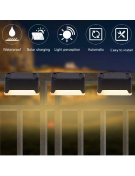 4X Black Solar Step Light 200MAH Battery Waterproof IP65 Smart Light Control Outdoor Fence Light 1.2V 0.2W Warm White Light